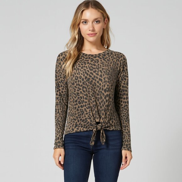 Olivaceous Leopard Print Tie-Front Sweater | Soft & Stylish | Size M - Picture 1 of 10